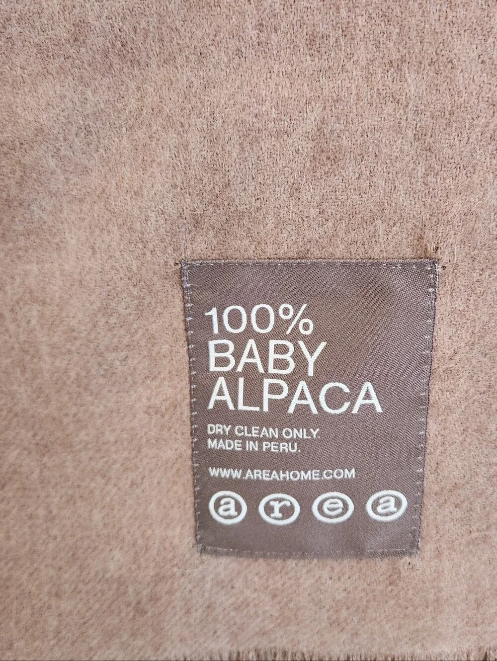 Area Home 100% Baby Alpaca Throw Blanket With Fringe Peru Beige 52 X 73
